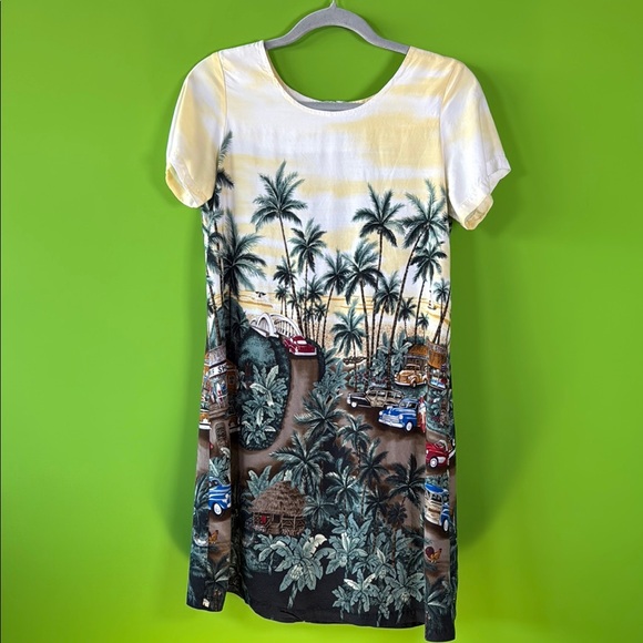 hawaian Reserve Dresses & Skirts - Vintage yellow and Green Puff Sleeve Sheath Midi Dress